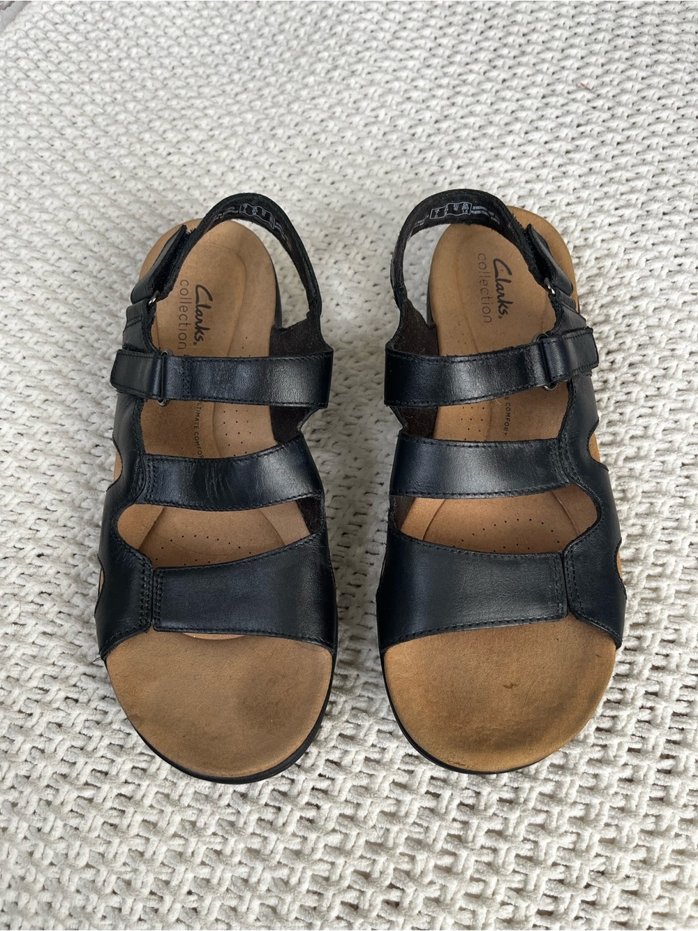 Clarks Collection Laurieann Black Leather Comfort Sandals Sz 9.5 M Casual Summer